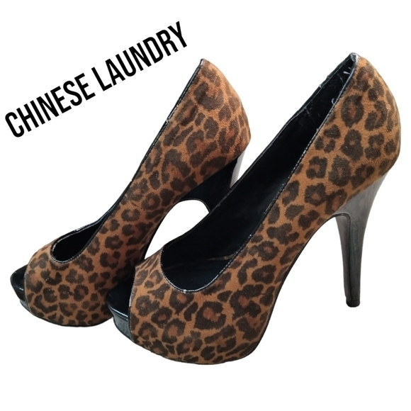 CHINESE Laundry Hot Hot Leopard Print Peep Toe Heels size 6.5 EUC - Picture 1 of 6